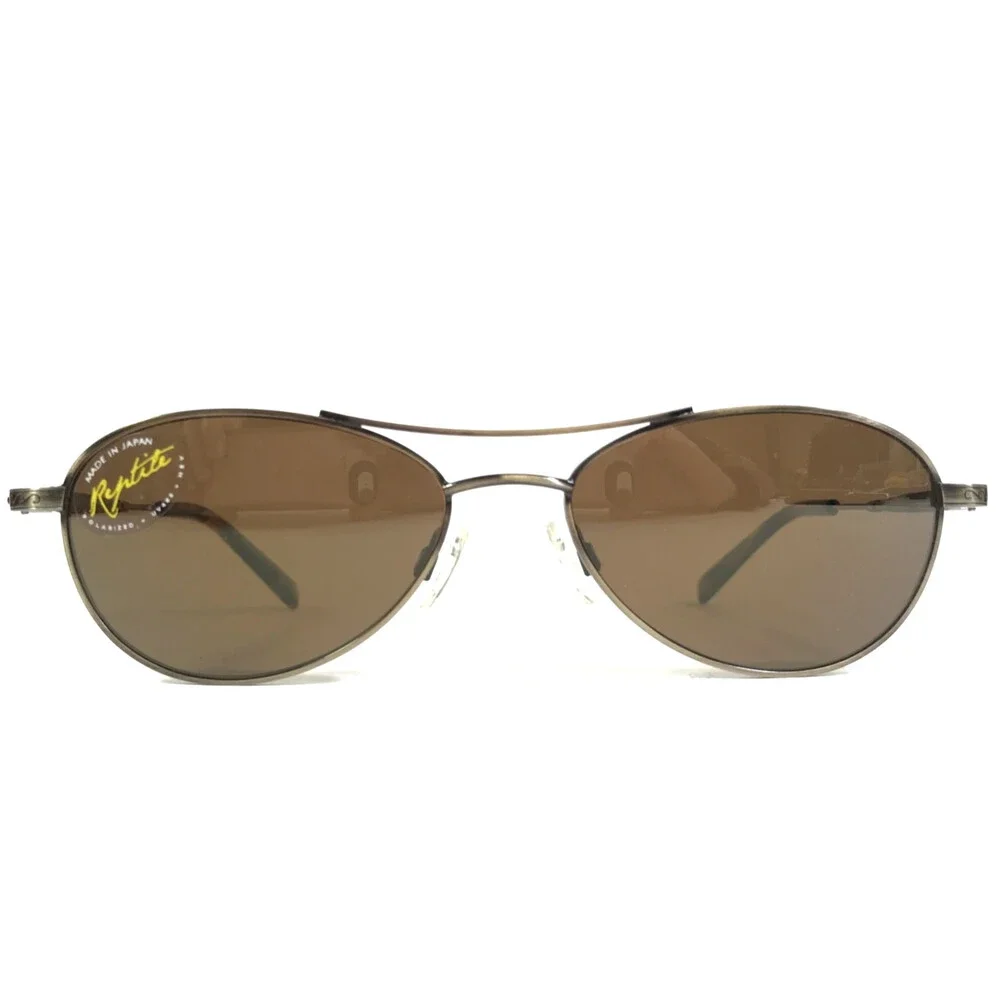 Reptile Sunglasses SANTIAGO AGO Gold Brown Oval Frames w/ Brown Polarized Lenses